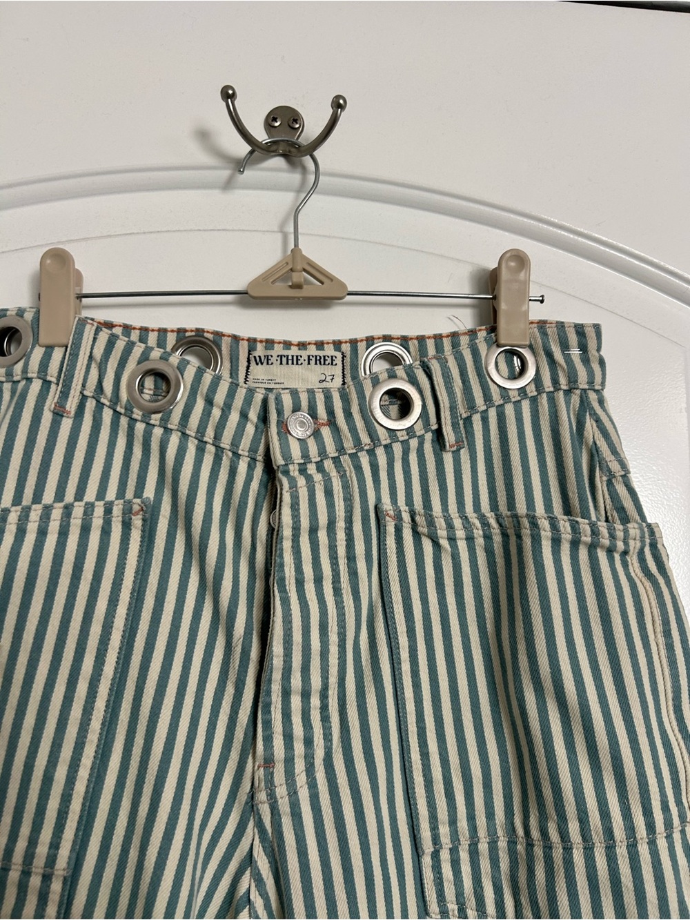 Free People Moxie Railroad Low-Slung Wide Leg Barrel Jeans Size 27 Nautical Boho - Picture 13 of 15